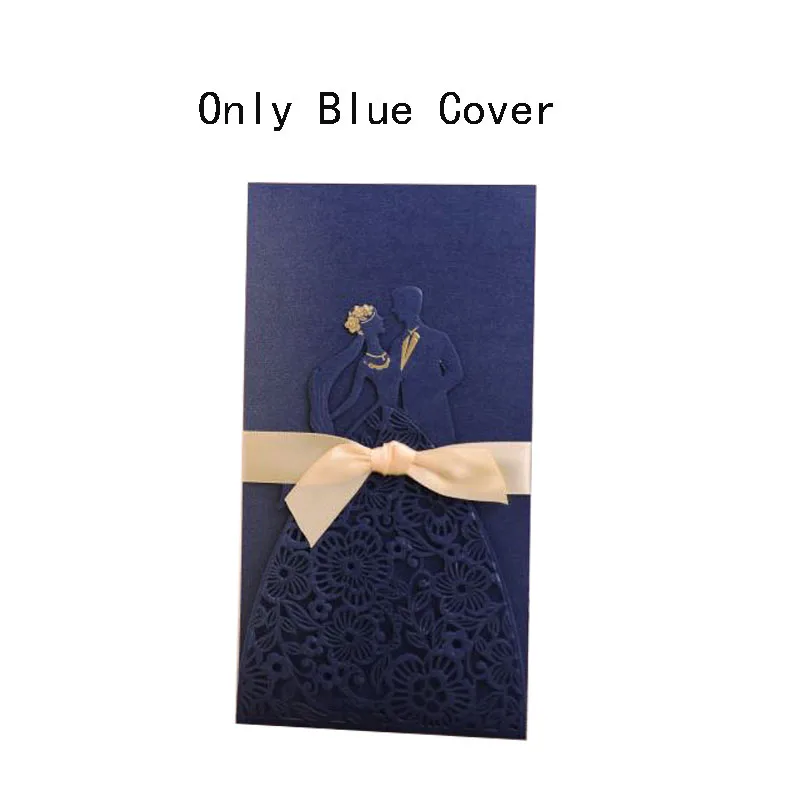 Only Blue Cover 25 шт. лазерная резка, для свадьбы Пригласительные открытки невесты и жениха поздравительные открытки конверты, изготовленные по индивидуальному заказу с лентой Свадебные украшения - Цвет: Only Blue Cover
