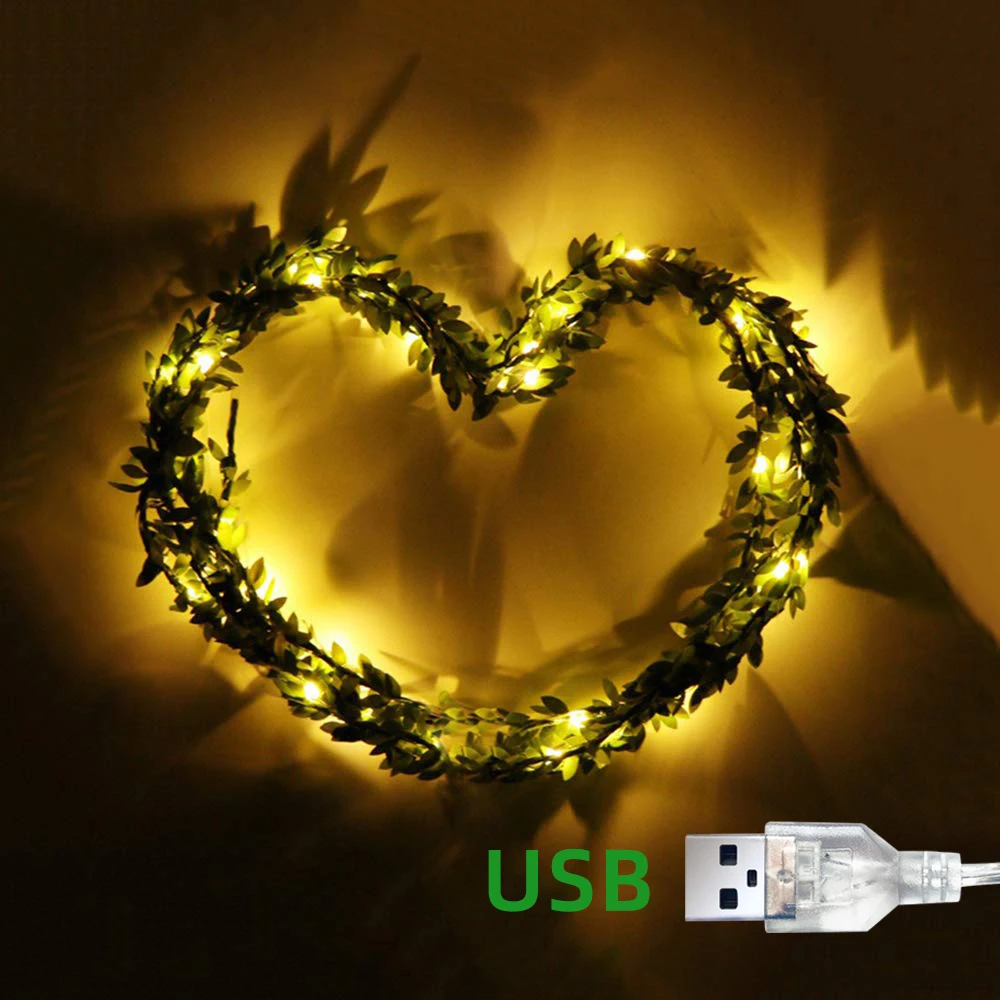 10 м 100LED лист шпагат медный провод гирлянды батареи/USB рождественские гирлянды Фея свет открытый для вечерние свадебные украшения