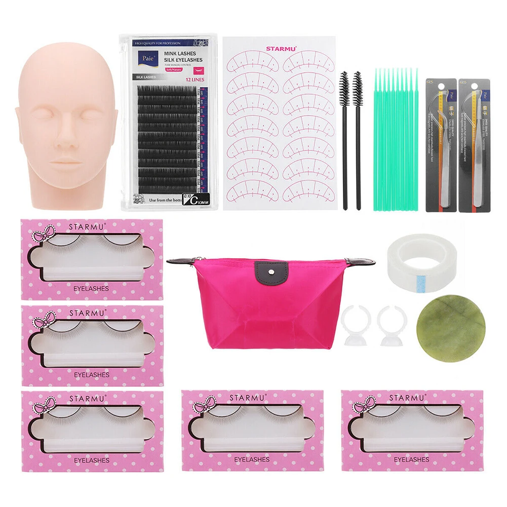 

12pcs Professional Eyelash Extension Kit Artificial Fiber Lashes Grafting Exercise Tweezers Remover False Makeup Training
