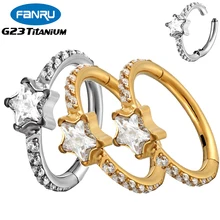 

1PCS G23 Titanium Piercing Earrings Hoop Star-Shaped Zircon Tragus Cartilage Septum Helix Hinged Segment Perforated Body Jewelry