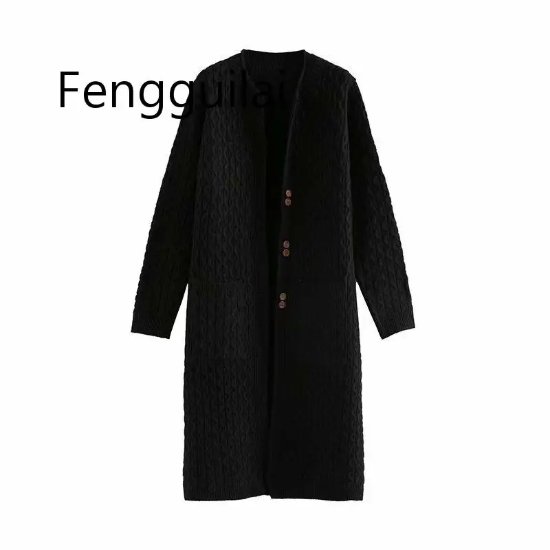 FENGGUILAI горячая Распродажа Осень Зима Европейская и американская мода Двухкнопочный декоративный длинный свитер хаки черный