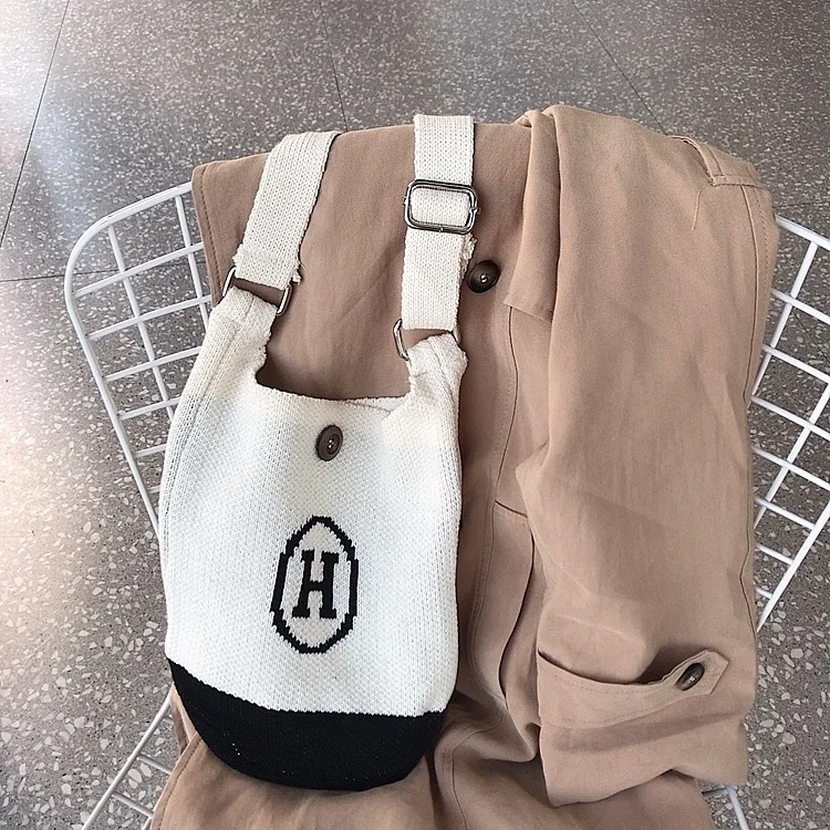 

2019 New Style Korean-style H Lettered Yarn Knitted INS Shopping Bag Large Capacity Simple Versatile Handbag Bag