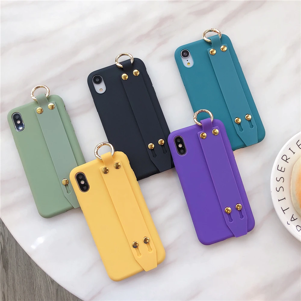 

Candy Color Phone Holder Case for Funda iPhone 11 Pro Business TPU Wrist Strap Cover for iPhone 7 6 6s 8 Plus X XS XR Xsmax Capa
