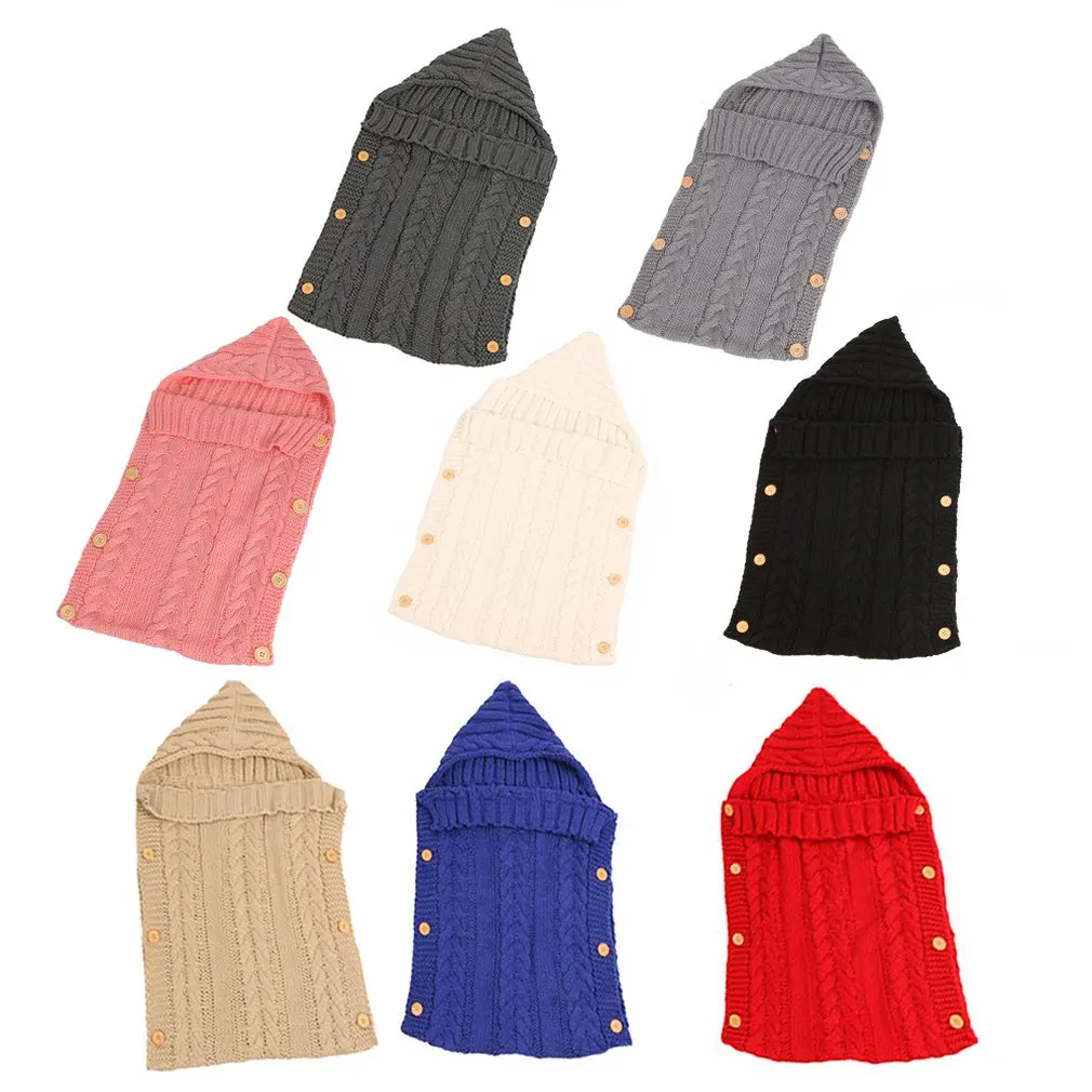 Для новорожденных вязаный крючки для вязания шерстью спальный кнопка для сумки пеленать для завёртывания для пеленания одеяло с шляпой