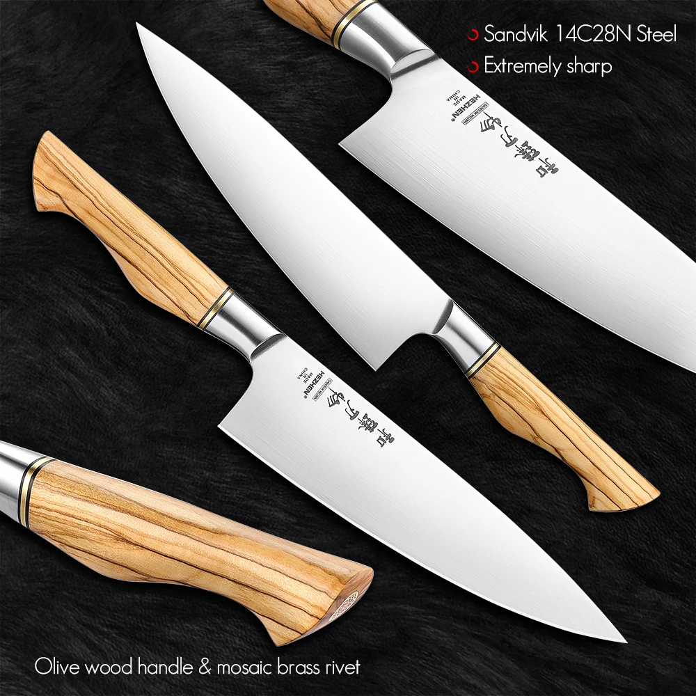 美品！14p3oz MOTIVTHRILL HEZHEN Master Series 8.3 Inches Sandvik 14C28N Steel Chef Knife