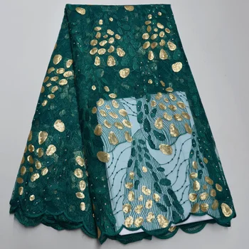 

African Sequence Lace Fabrics French Tulle Mesh Lace with stone High Quality Embroidery Sequins Swiss Voile Lace Fabric DB5874
