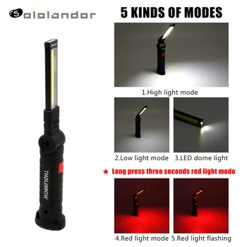 

Portable 5 Mode COB Flashlight Torch USB Rechargeable LED Work Light Magnetic COB Lanterna Hanging Hook Lamp For Outdoor Camping