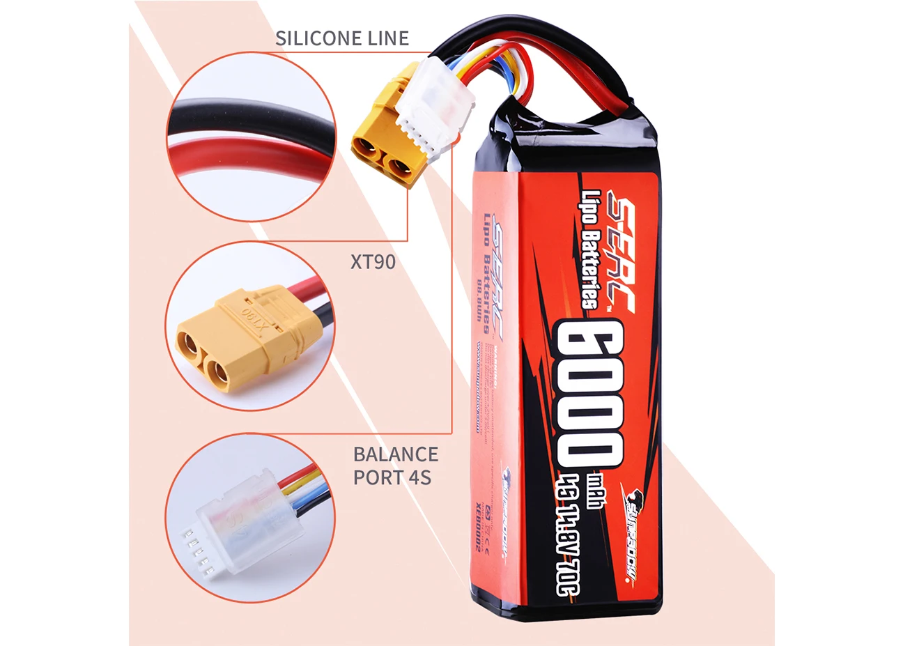 Sunpadow 6000 mAh 4S Lipo-Akku für 70C 14,8 V mit XT90-Stecker für RC-Car-LKW-Panzer Truggy-Fahrzeug Buggy Hobby 2 Packungen – Detail 5