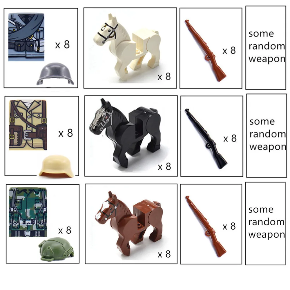

8pcs Horse US British Army WW2 Military Soldier SWAT Special Forces Team Building Blocks Bricks Figure Boys Educational Toys