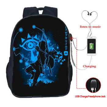 

The Legend of Zelda Multifunction Backpack Link School Bags for Teens USB Charging Headphone Jack Laptop Backpack