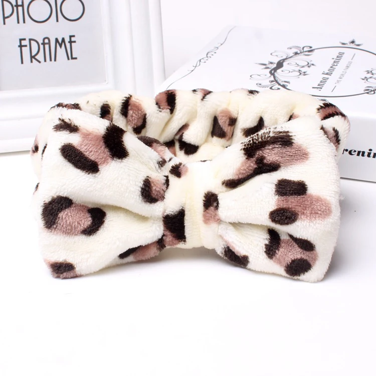 17 Coffee Leopard Levao/повязка для волос из кораллового флиса в горошек с бантом для женщин и девочек, повязка на голову с бантом, эластичная резинка для волос, аксессуары для волос - Цвет: 17 Coffee Leopard