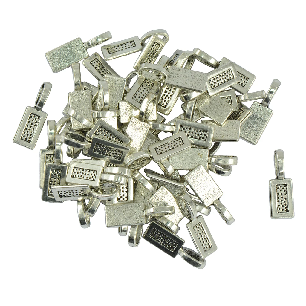 50 Pieces/ Lot Vintage Blank Bezel Rectangle Glue On Bails Pendant Cabochon DIY Crafts Findings