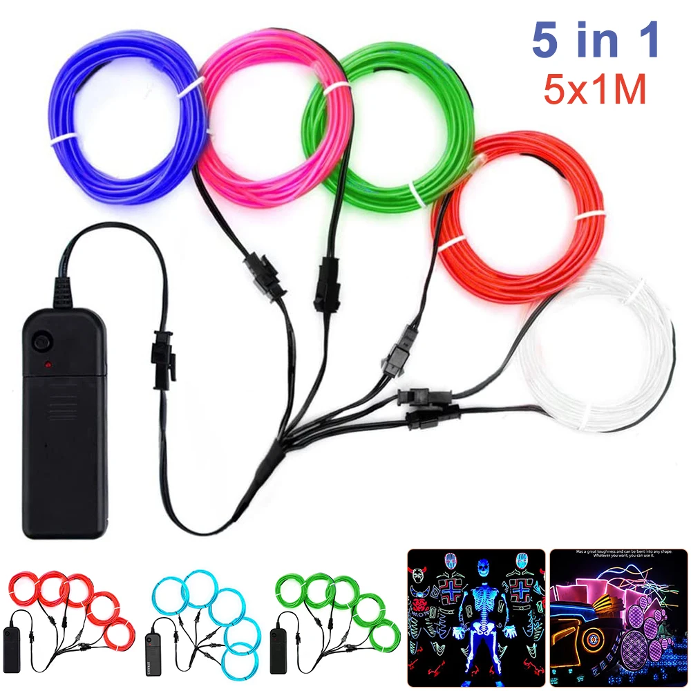 

Atmosphere lamp Flexible 5 in 1 EL Wire Super Bright Portable Kits Electroluminescent Wire with Transformer for Decor Party D30