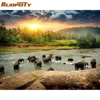 

RUOPOTY Frame Picture Diy Painting By Numbers Landscape Kit Modern Home Wall Art Picture Unique Gift For Home Decors Artworks