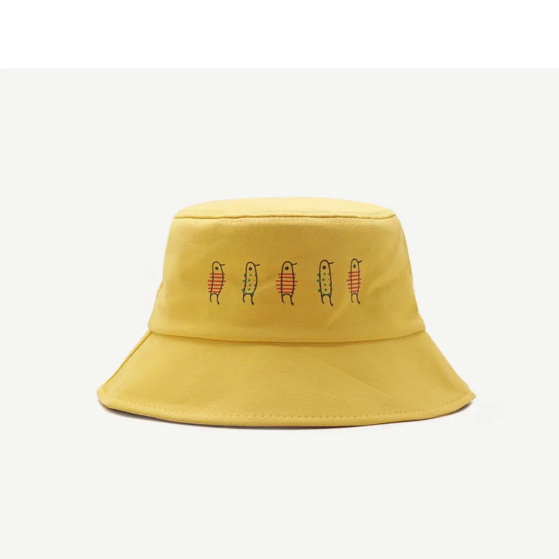 

Women Hat Spring Summer Green Black Orange White Pink Sun Hat Cute Cartoon Embroidery Fisherman Hat Outdoor Sunscreen Hat