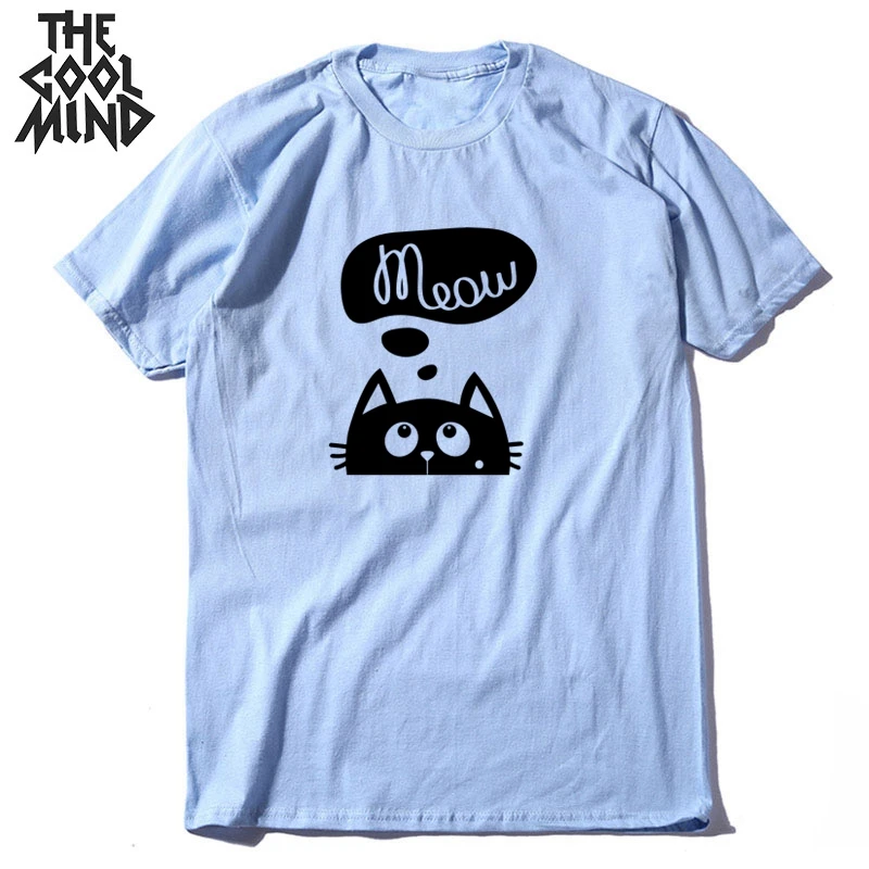 

COOLMIND top quality cotton summer knitted men T shirt short sleeve lovely cat print men Tshirt o-neck t-shirt male men tees