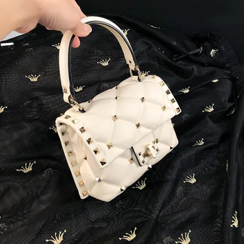 

Delicate Real Sheepskin Messenger Small Bag for Women 2020 Luxury Design Single Shoulder Rivet Handbag Ladies Party Dinner Purse