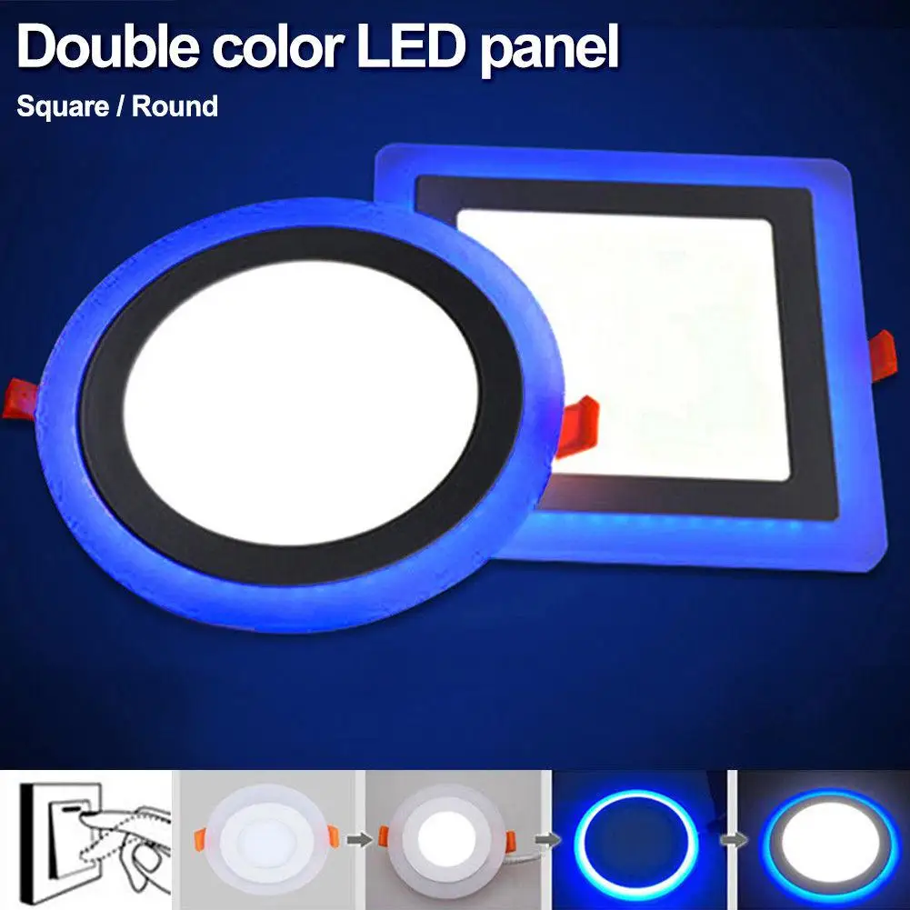 backlit panel Dual Color Acrylic LED Recessed Ceiling Panel Down Lights Ultra Slim Lamp for Indoor Office Restaurant 3+3W Blue+White Light panel light