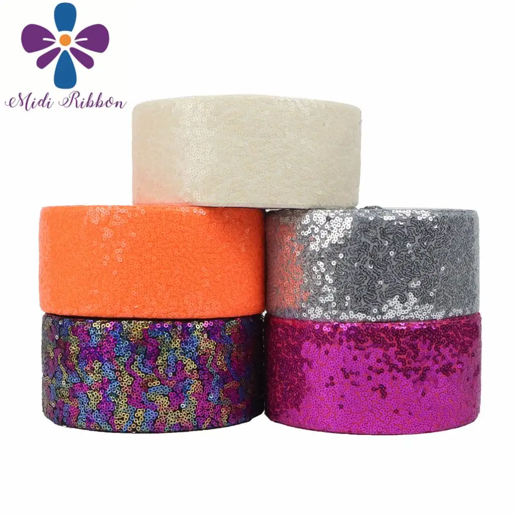 

3"75mm Shiny Cutting Sequin Ribbon DIY Wedding Party Decor Hair Bowknows Making Orange Purple Silver 25yards/roll
