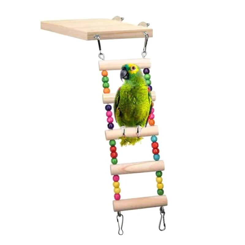 Wooden Parrot Hamster Bird Climbing Ladder Swing Play Toys Set Birds Exercise Perch