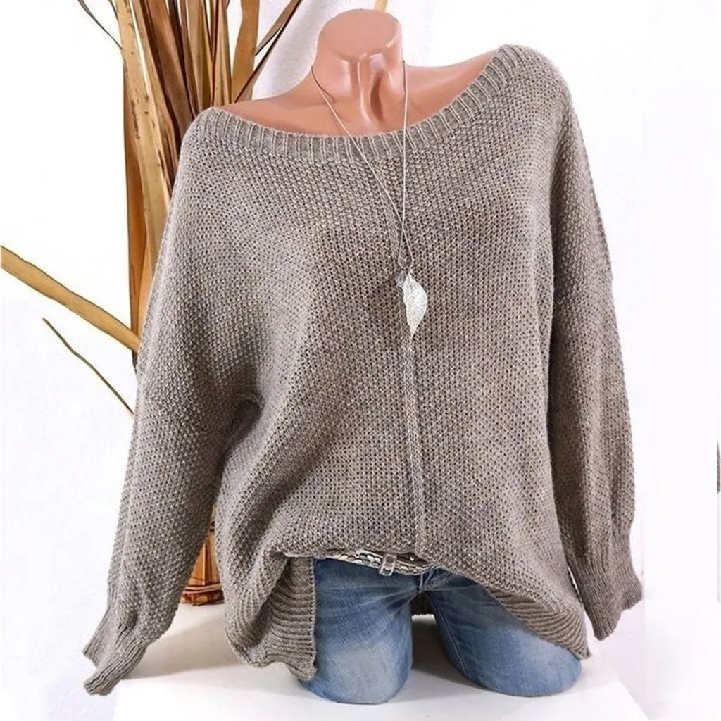 Модный Теплый Женский пуловер на осень и зиму, вязаный Однотонный свитер с длинным рукавом, повседневные свободные женские свитера размера плюс, Топ - Цвет: Gray