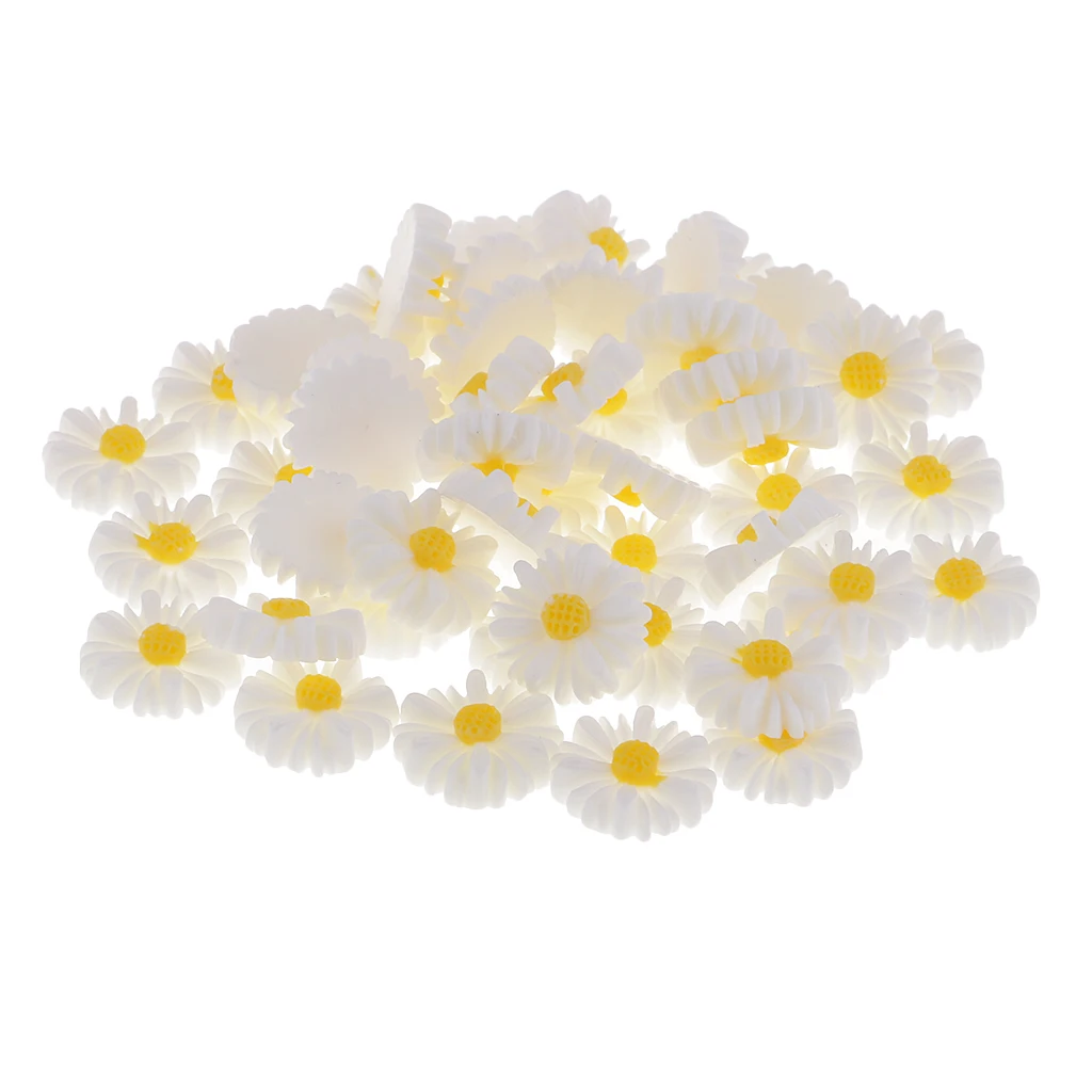 50PCs Resin Daisy Flower Flatback Cabochon for DIY Hair Bow Center Craft