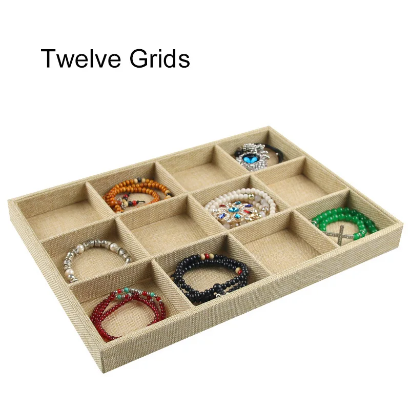 Twelve Grids Льняное ожерелье кулон браслет хранение колец и сережек Дисплей Лоток большой емкости аксессуары для дома коробка для хранения ювелирных изделий пластина - Цвет: Twelve Grids