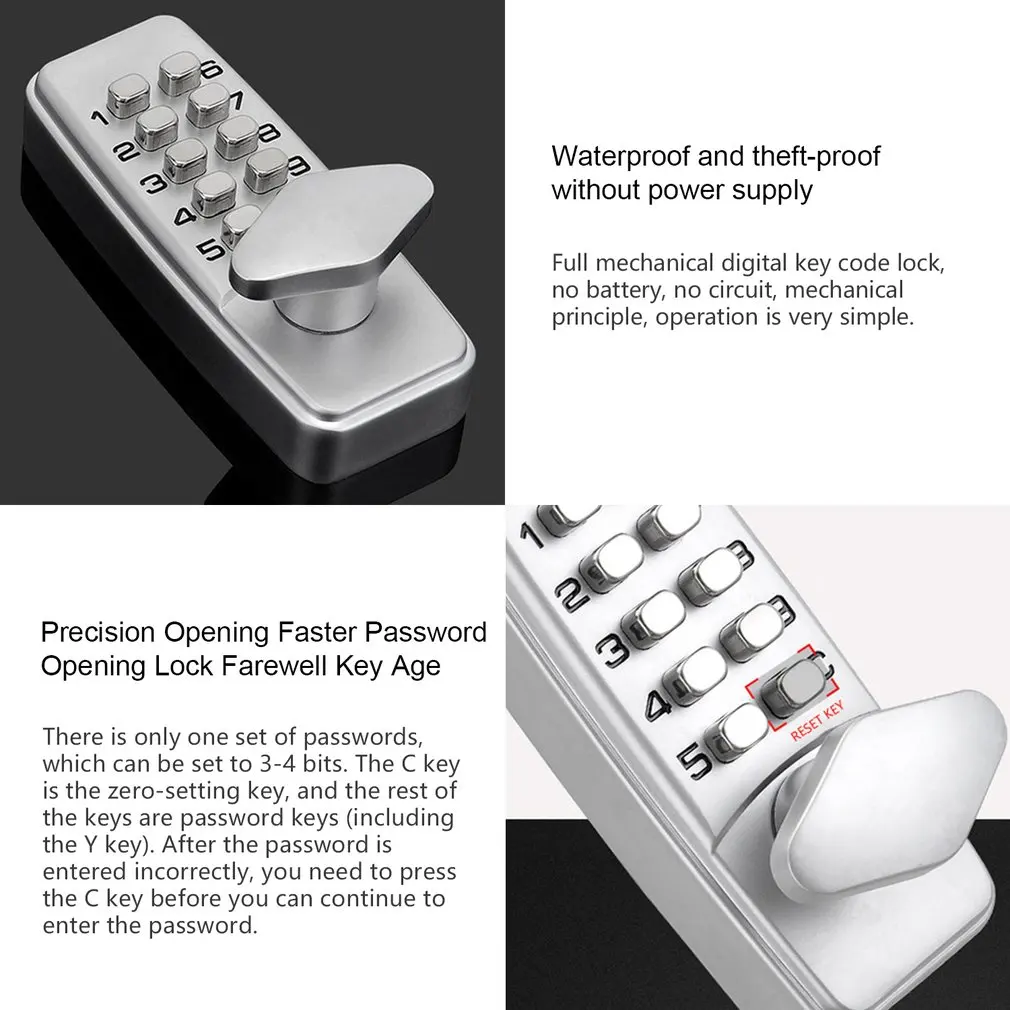 380B Digital Password Door Lock Mechanical Code Keyless Entry Door Lock Waterproof Non-Power Anti-rust Lock for 30-65mm Door