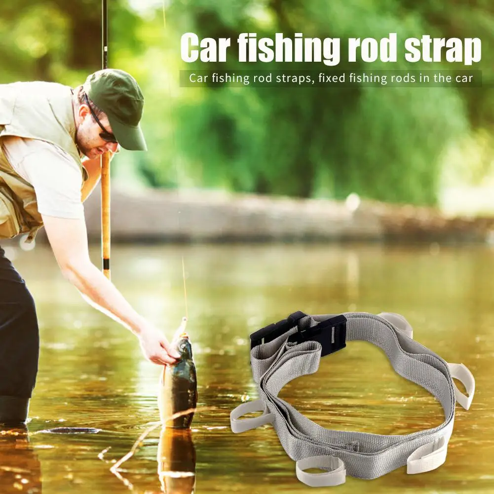 

Car Fishing Pole Fixing Carrier Belt Vehicle Fishing Rod Strap Superior Durable Polyester Foldable Grey Fish Tackle Band