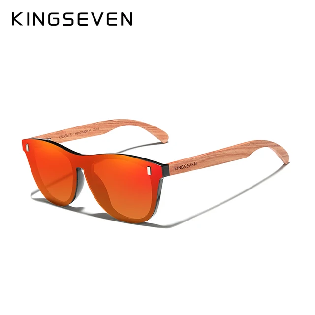 KINGSEVEN Brand Natural Bubinga Wooden Temple Polarized Rimless Sunglasses Men Women UV400 Handmade Eyewear Oculos de sol Red Bubinga Wood
