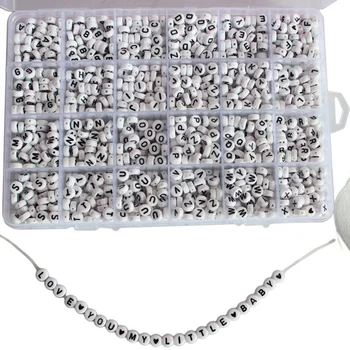 

With String Acrylic Letters Bracelet Beads Kit Mixed Round DIY Square Craft Necklaces Alphabet Jewelry Making Gift