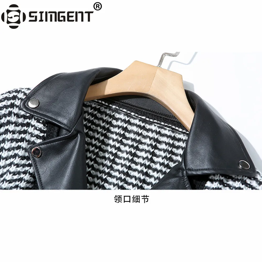 Simgent леопардовые куртки для женщин осень зима костюм воротник вязание лоскутное PU пальто негабаритных топы Женская одежда SG911195