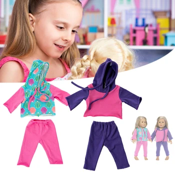 

Baby Doll Cloth Set Fit 18-inch Dolls Vivid Color Hoodie and Pants Two-Piece Outfits
