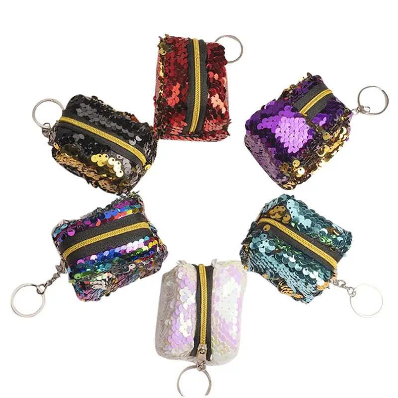 

6PCS Portable Mini Coin Purse Fashion Glitter Sequin Square Coin Bag Coin Pouch Square Three-Dimensional Package Gifts For Women