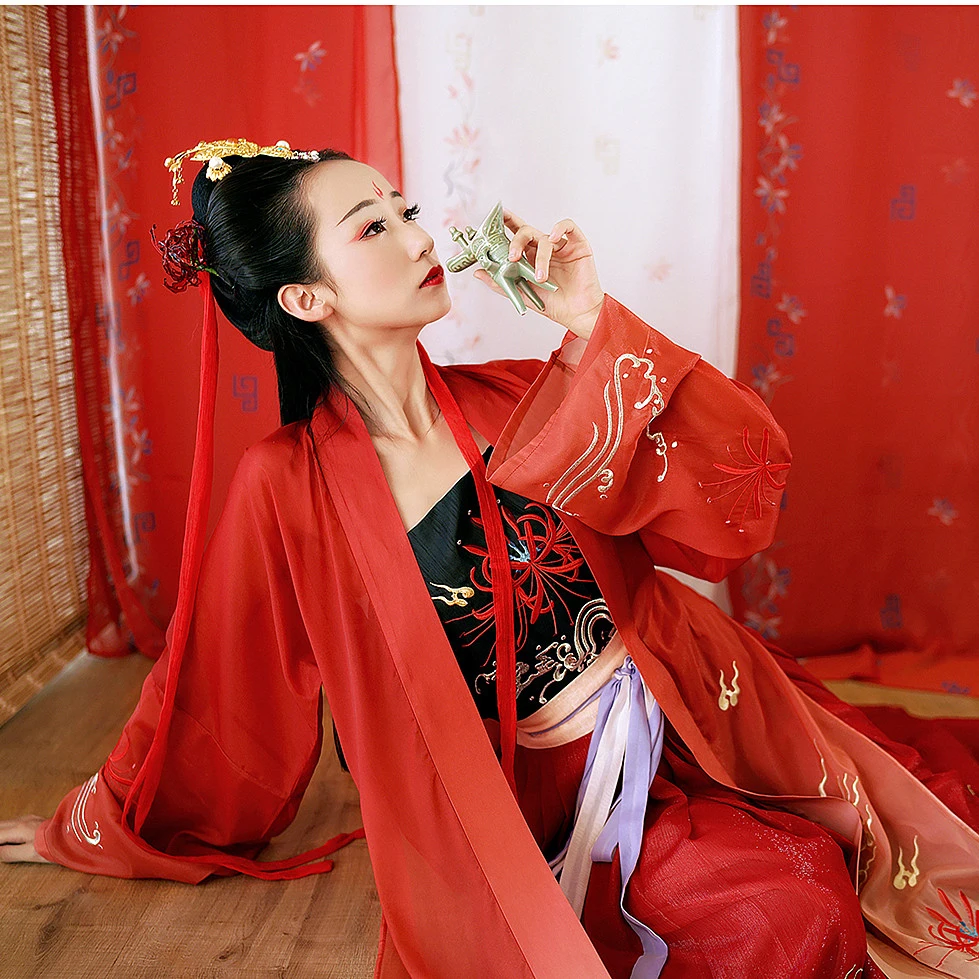 Hanfu императорская принцесса китайский костюм Женский сказочный костюм одежда красный Hanfu наряд платье для выступлений на сцене древнекитайская одежда SL1401