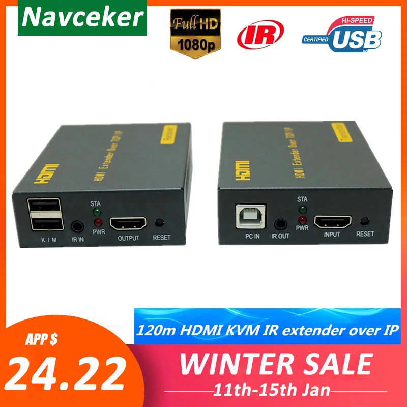 Высокое качество IP сеть HDMI USB клавиатура мышь KVM удлинитель 120 м по TCP 1080P ИК через