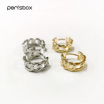 

Peri'sBox Chunky Chain O Shape Hoop Earrings Gold Silver Color Curb Link Geometric Earrings for Women Circle Minimalist Earrings