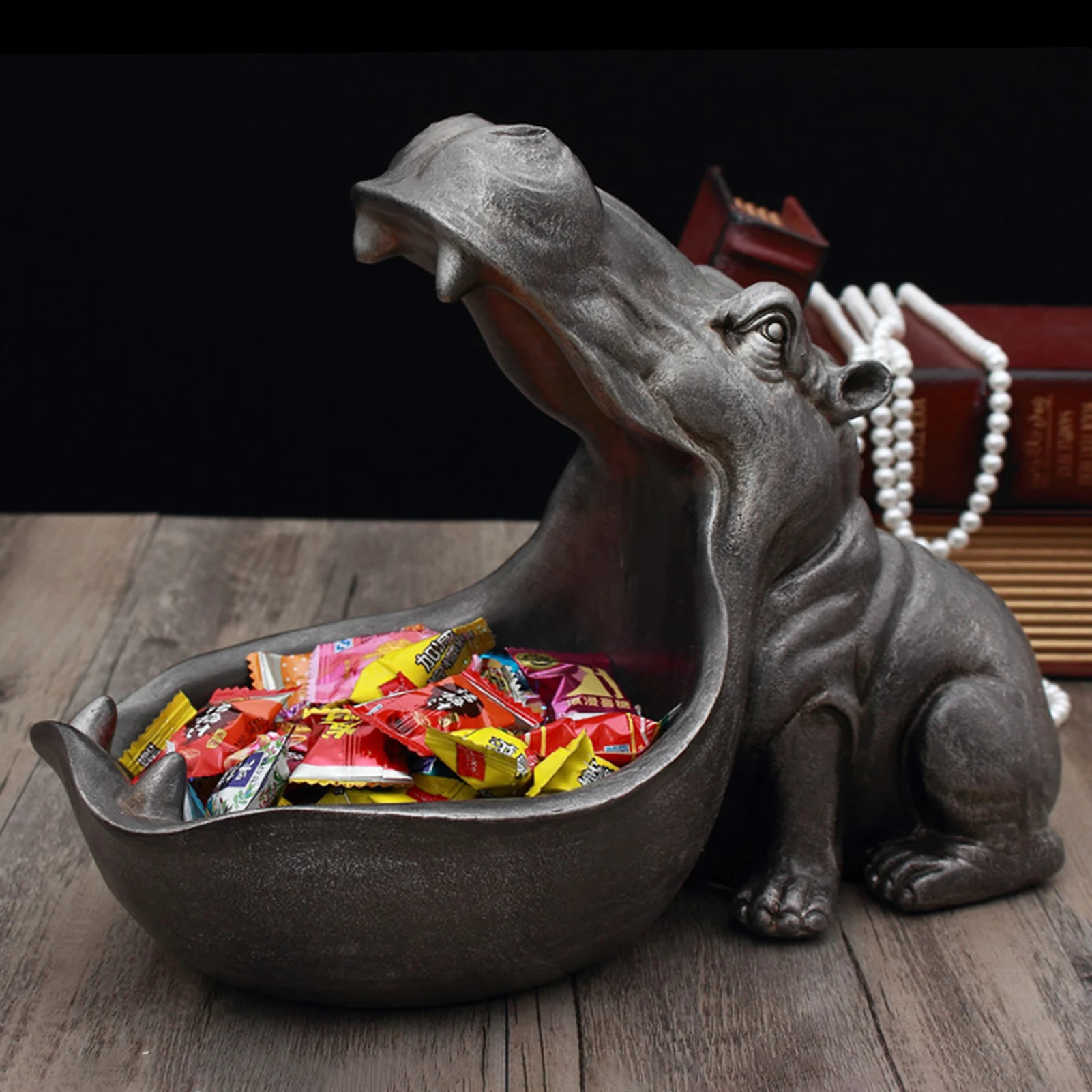 Decorative Accessories Bowls Big Mouth Hippo Storage Figurine Key Bowl Resin Hippo Key Bowl