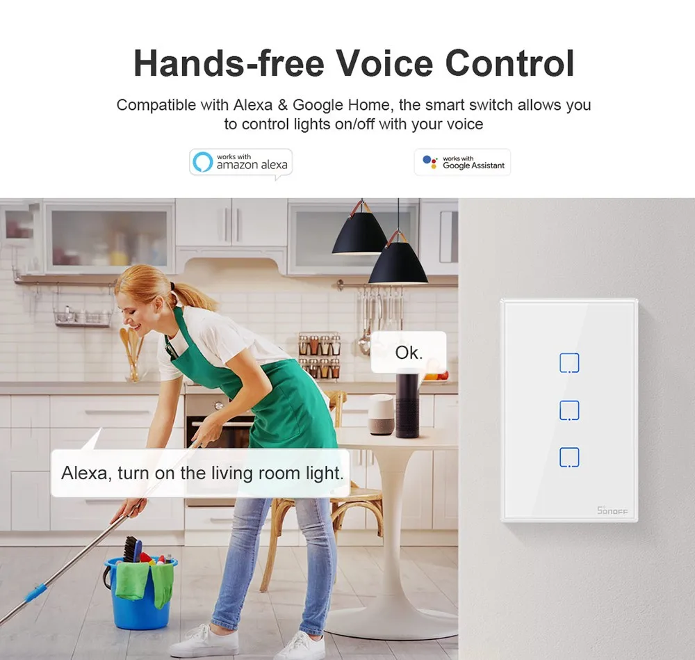 SONOFF T0US TX Smart WiFi настенный сенсорный выключатель для умного дома Автоматизация голоса/приложения/сенсорное управление Поддержка Alexa Google Home