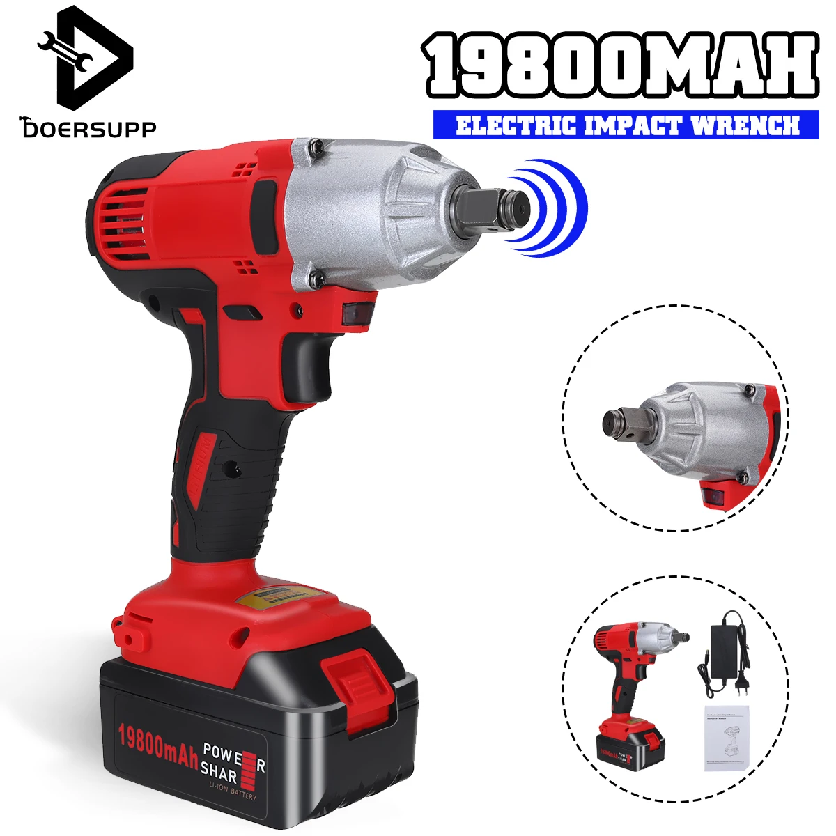 

DOERSUPP Electric Wrench Impact Wrench Brushless Wrench 19800mAh Crodless Hand Drill Tool Torque Socket Wrench power tool access
