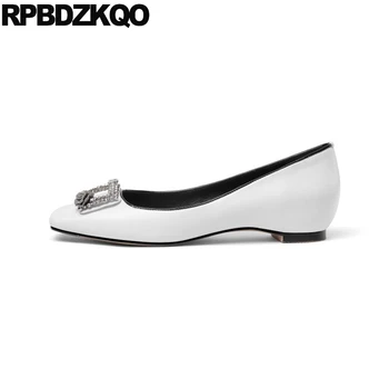 

white crystal diamond fashion shoes brand hidden square toe women rhinestone slip on low heels designer genuine leather 2019 new