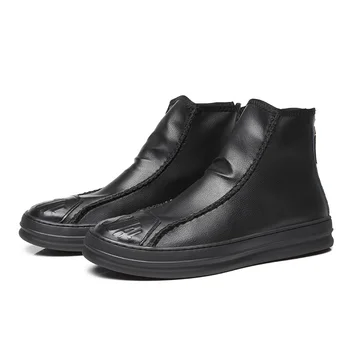 

Boots Male with Zips Black Mid Cut Ankle Boots Mens Fashion Footwear White Booties Round Toe Flats Size 6-10 Casual Botas Hombre