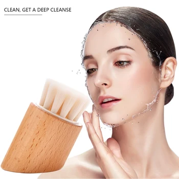 

Beech Facial Cleaning Brush Soft Nylon Bristles Deep Cleaning Pores Beech Handle Face Cleansing Brush -