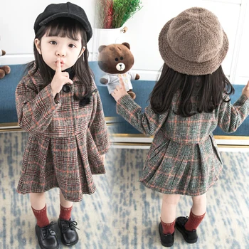 

ins hot girls clothes sets 2-7 years old children's clothing Cotton Korean plaid print 2-piece suit spring and autumn coat+skirt