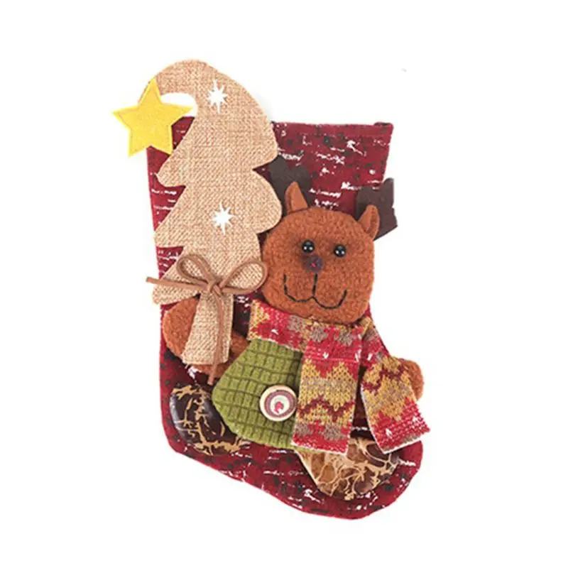 C Merry Christmas тканевый чулок подарочная карта сумка держатель, носок для конфет традиционные Санта снеговик чулки орнамент с рождественской елкой - Цвет: C