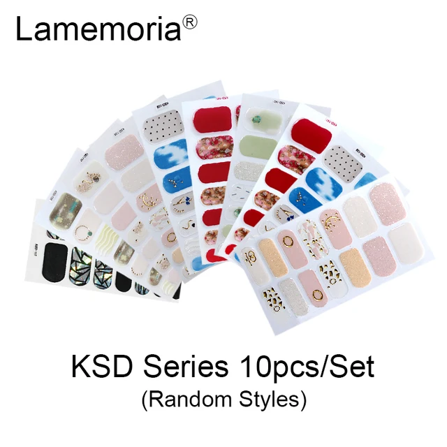 10/20pcs Full Cover Wraps Nail Polish Stickers Strips Plain Nail Art Decorations Stripe Designs Glitter Powder Manicure Tips KSD-10pcs random