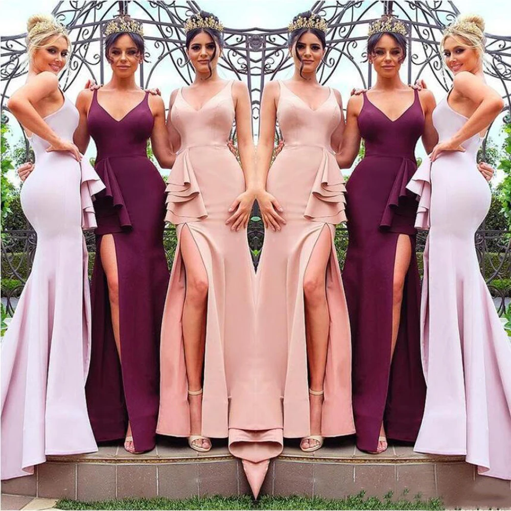 Vestido-de-festa-longo-Sexy-V-Neck-Mermaid-Bridemaid-Dresses-2019-Side-Slit-Prom-Dresses-Long (1)