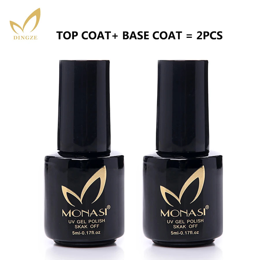 

Monasi 2pcs/lot Base Gel+No Wipe Top Coat Foundation For UV Gel Polish 5ml Nail Gel Transparent Clear UV Primer Gel