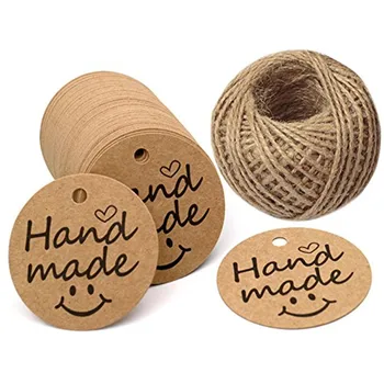 

Kraft Handmade Paper Gift Tags 1.2 Inch Thank You Tags with 100 Feet Twine String for Price Tags DIY Gift Labels 300Pcs/lot