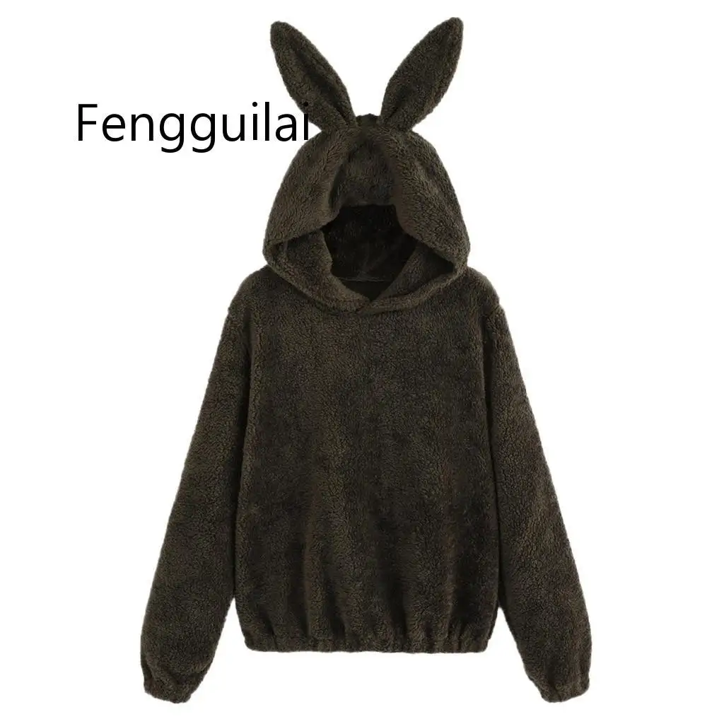 

Winter Plush Rabbit Ears Warm Pullover Fashion Hooded Sweatshirt Casual Shirt Hoodies Tops Female Women's Long Sleeve Pullover